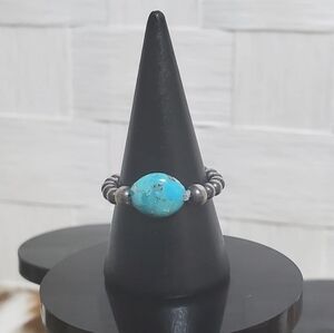 Stretchy Turquoise Sterling Silver Beaded Ring